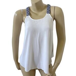 IZ Byer Womens XS White Rayon Tank Top Blue Strap Sleeveless Flowy Casual